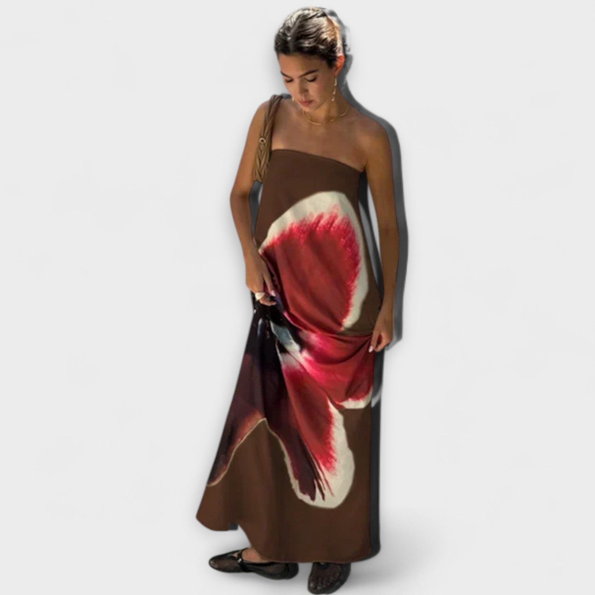 Tyylikäs off-shoulder-maksimekko il man olkaimia